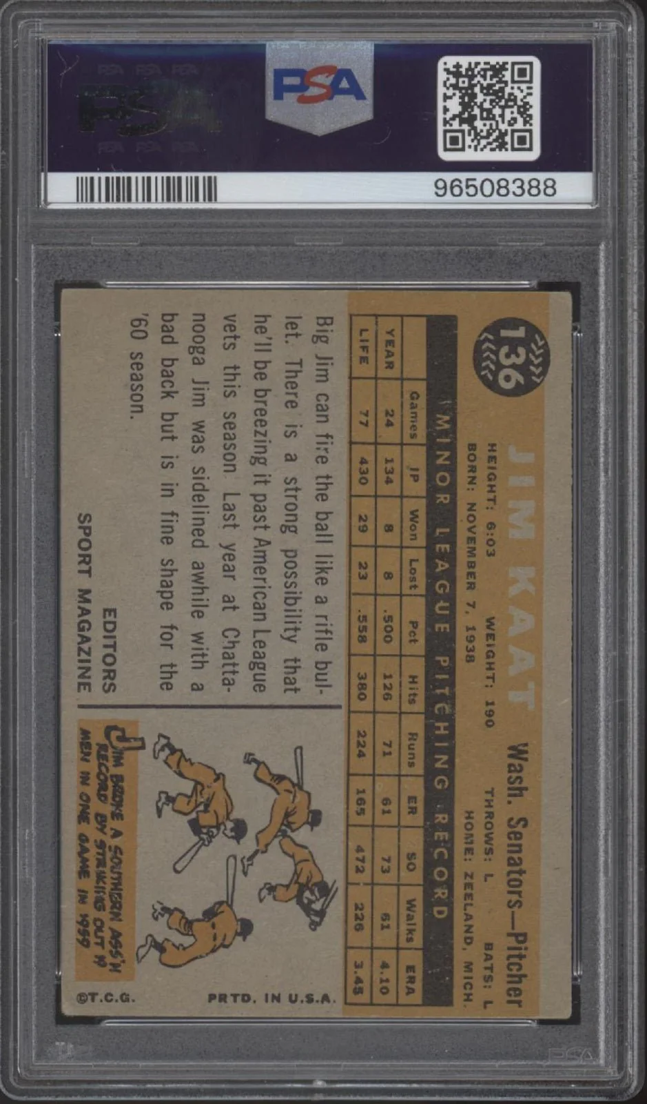 Jim Kaat 1960 Topps Rookie Star #136 PSA 3