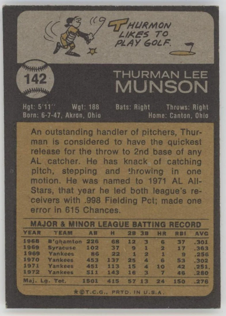 Thurman Munson 1973 Topps #142 New York Yankees EX #2