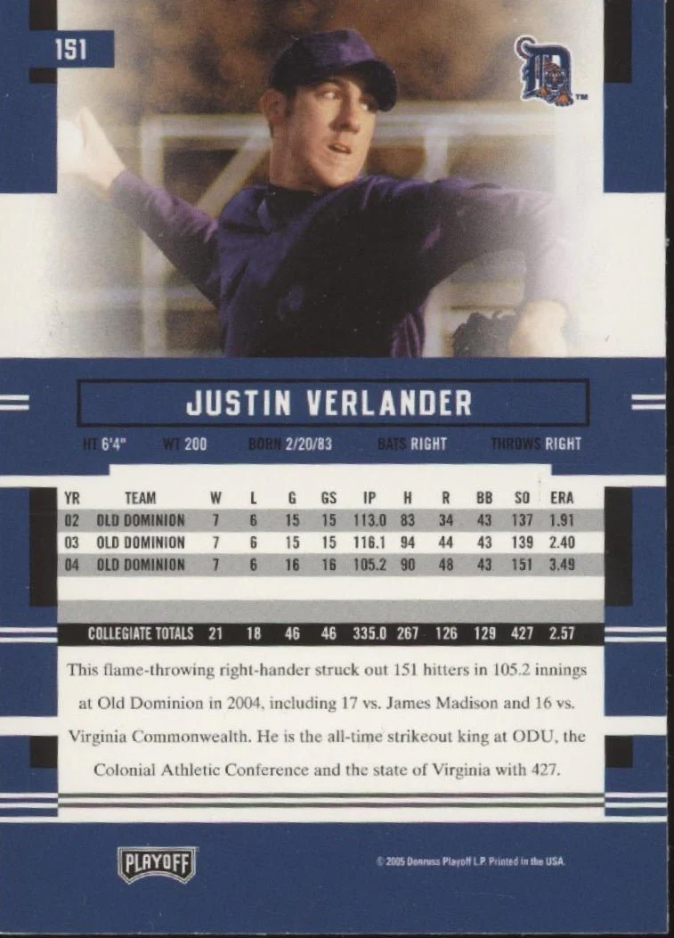 Justin Verlander 2005 Playoff Prestige Prospect #151