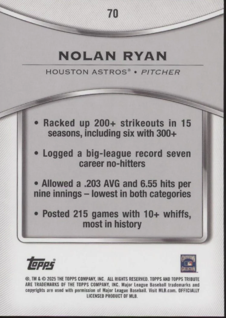 Nolan Ryan 2025 Topps Tribute #70