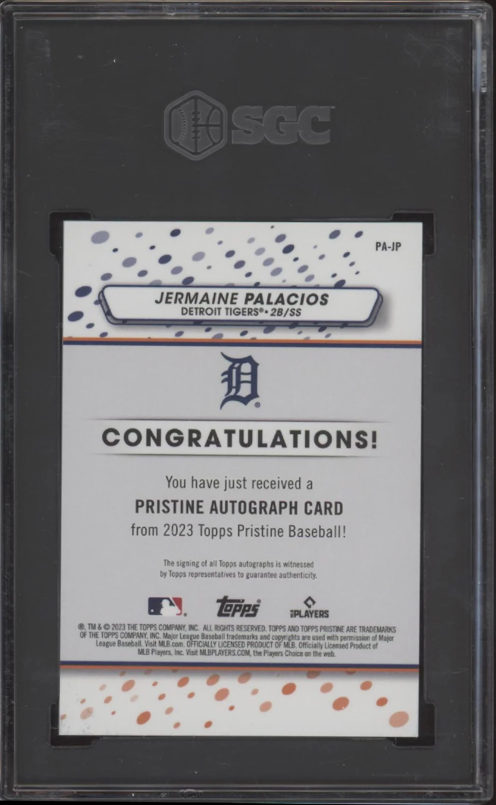 Jermaine Palacios 2023 Topps Pristine Refractor RC Auto #RA-JP SGC 10 / 9
