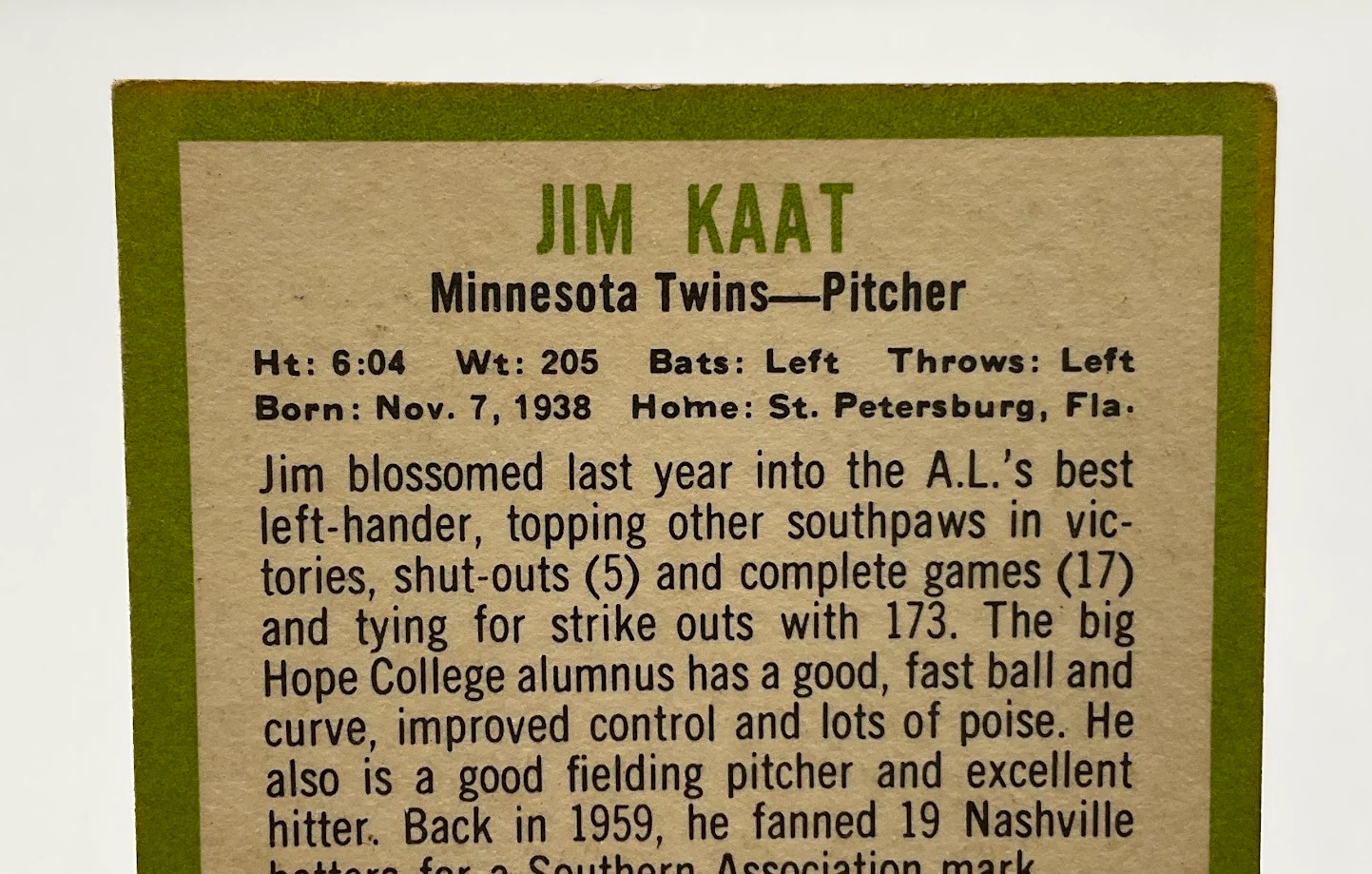 1796-jim-kaat-1963-fleer-22-minnesota-twins-vg-2-5.webp Jim Kaat 1963 Fleer #22 Minnesota Twins VG #2