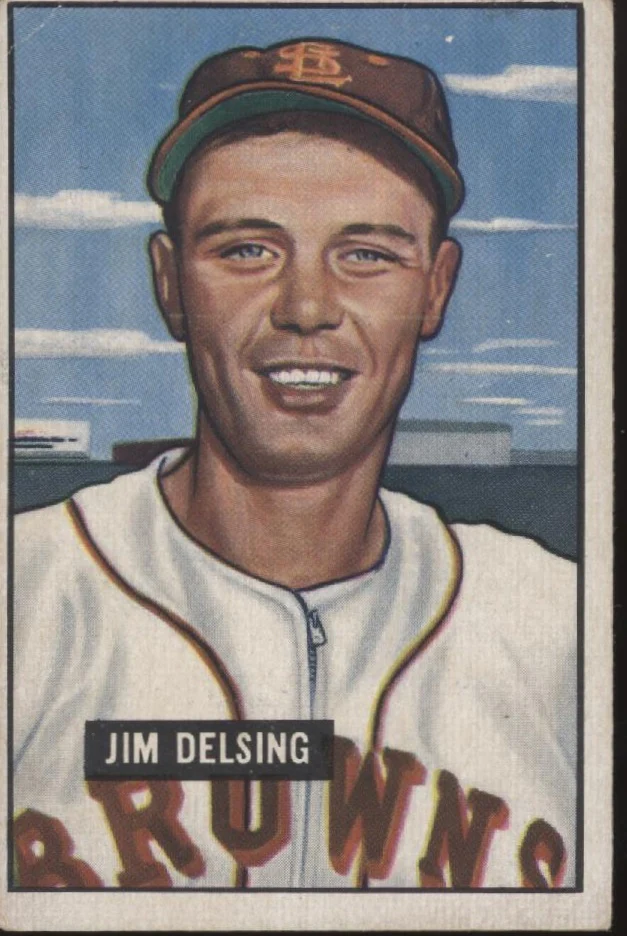 1807-jim-delsing-1951-bowman-rc-279-st.-louis-browns-vg-ex-1.webp Jim Delsing 1951 Bowman RC #279 St. Louis Browns VG-EX