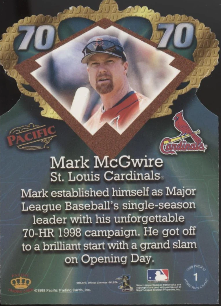 Mark McGwire 1998 Pacific Home Rune Champ 70 Die-Cut #1
