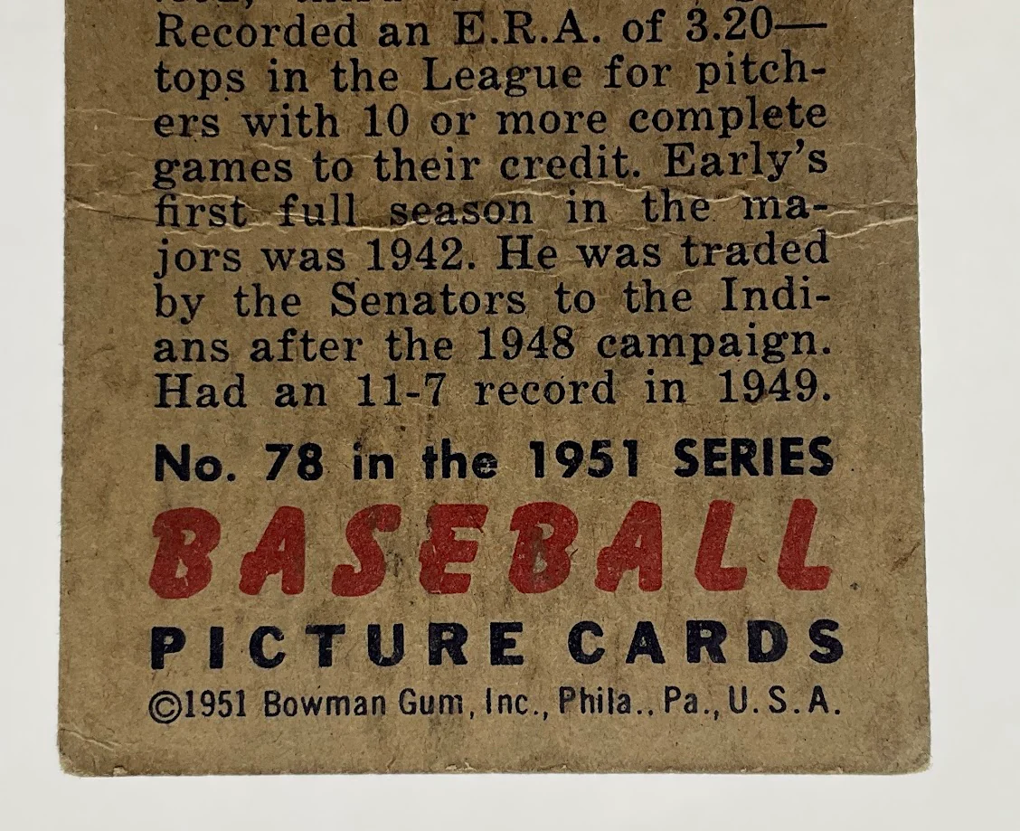 Early Wynn 1951 Bowman #78 Cleveland Indians GD