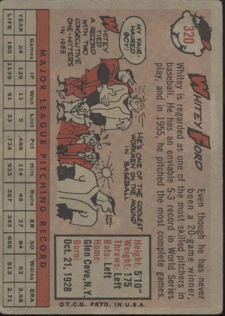 Whitey Ford 1958 Topps #320 New York Yankees GD