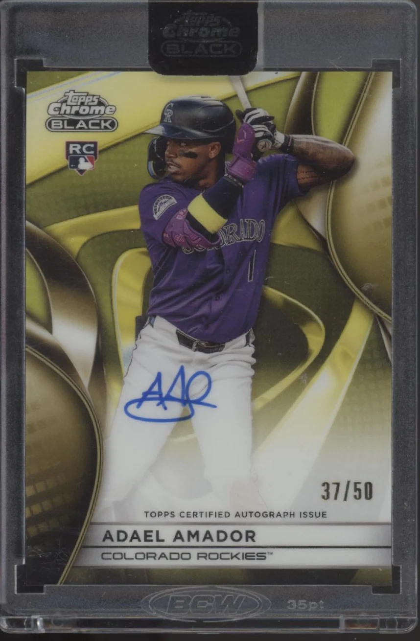 1822-adael-amador-2025-topps-chrome-black-gold-refractor-rc-auto-37-50-cba-aa-1.webp Adael Amador 2025 Topps Chrome Black Gold Refractor RC Auto 37/50 #CBA-AA