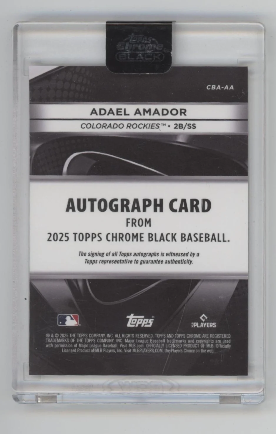 1822-adael-amador-2025-topps-chrome-black-gold-refractor-rc-auto-37-50-cba-aa-2.webp Adael Amador 2025 Topps Chrome Black Gold Refractor RC Auto 37/50 #CBA-AA