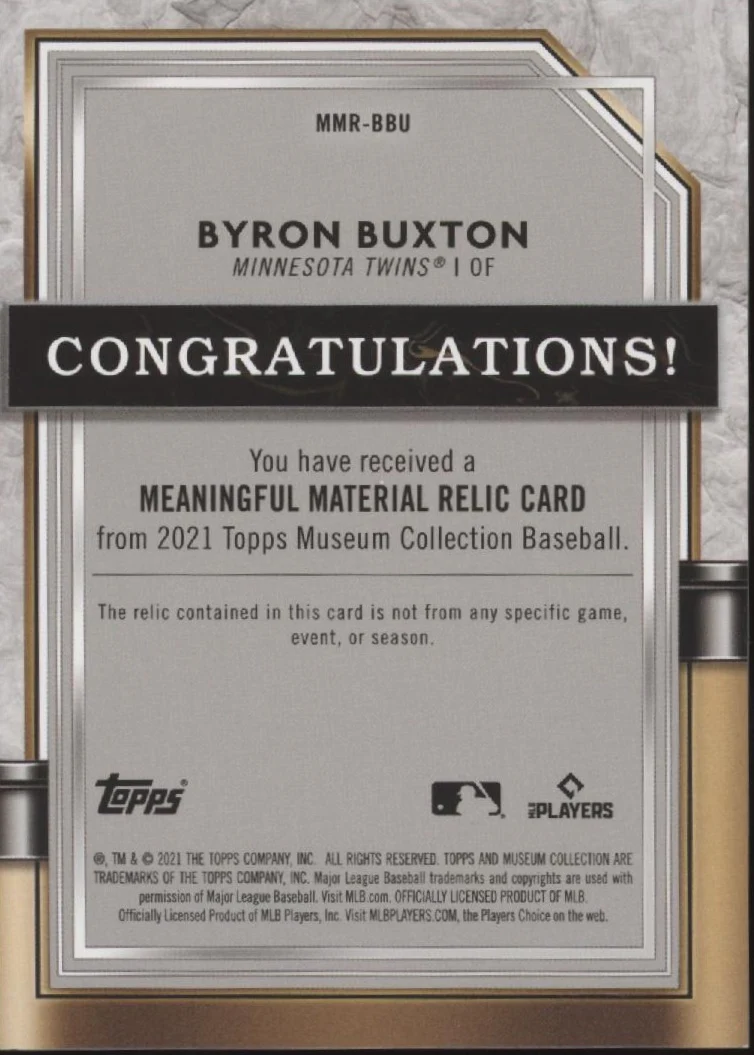 1825-byron-buxton-2021-topps-museum-collection-meaningful-material-relic-15-50-2.webp Byron Buxton 2021 Topps Museum Collection Meaningful Material Relic 15/50