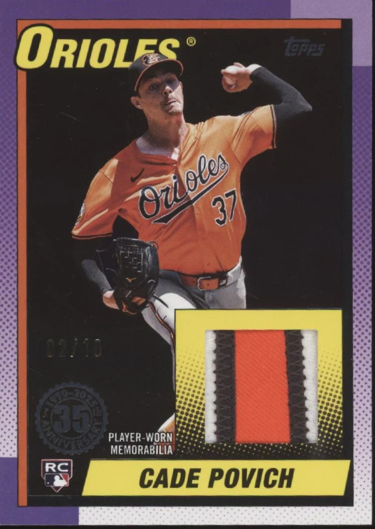 1826-cade-povich-2025-topps-35th-anniversary-purple-swatch-rc-02-10-90r2-cp-1.webp Cade Povich 2025 Topps 35th Anniversary Purple Swatch RC 02/10 #90R2-CP
