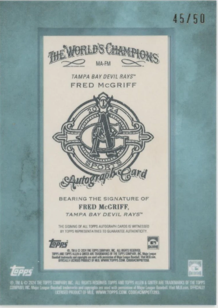 Fred McGriff 2024 Topps Allen & Ginter Mini Framed Auto 45/50 #MA-FM