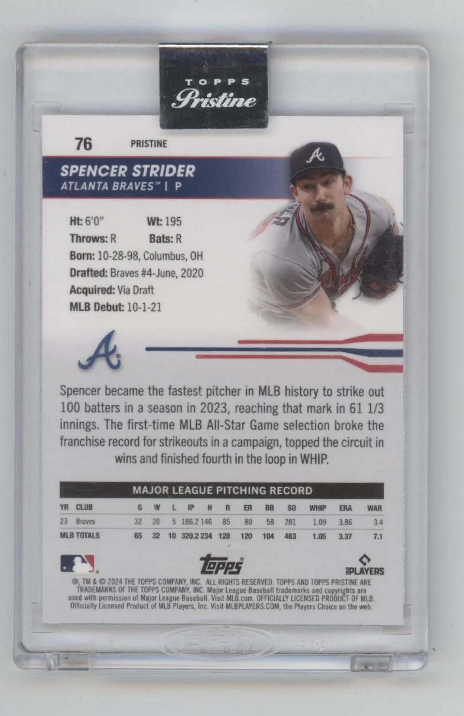 Spencer Strider 2024 Topps Pristine Gold Pulsar Refractor 10/50 #76