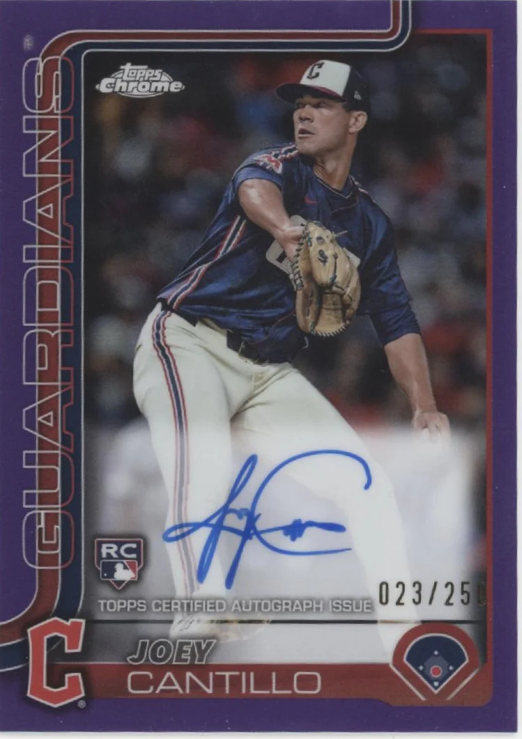 1857-joey-cantillo-2025-topps-chrome-purple-refractor-rc-auto-023-250-ra-jca-1.webp Joey Cantillo 2025 Topps Chrome Purple Refractor RC Auto 023/250 #RA-JCA