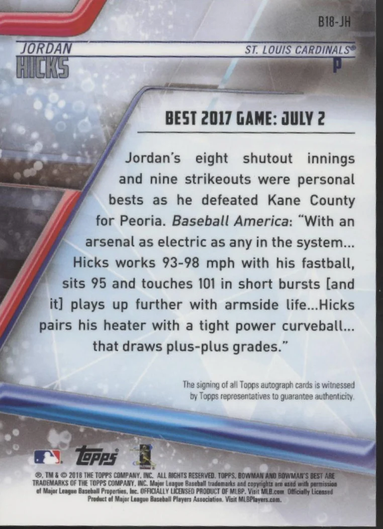Jordan Hicks 2018 Bowman's Best RC Auto #B18-H