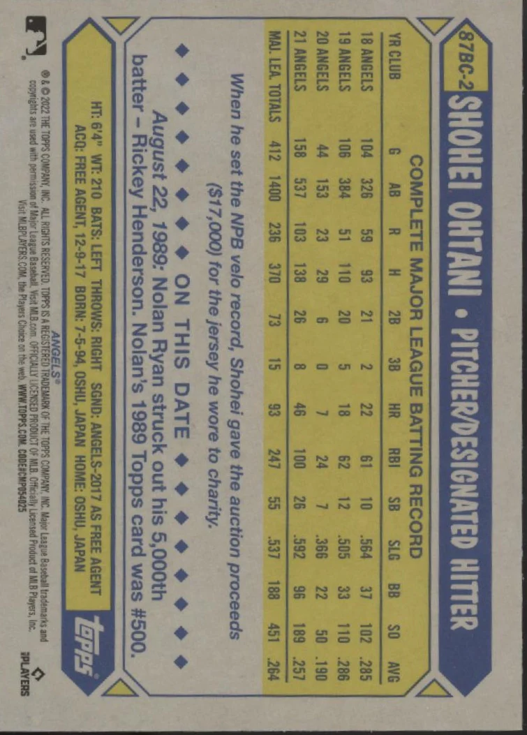 Shohei Ohtani 2022 Topps Chrome 35th Anniversary Refractor #87BC-2 #2