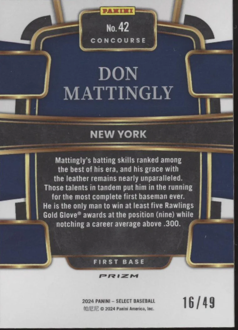 Don Mattingly 2024 Panini Select Neon Green Refractor 18/49 #42