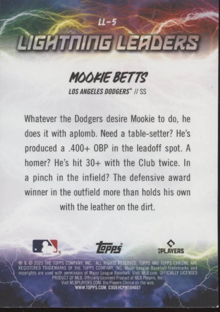 1897-mookie-betts-2025-topps-chrome-lightning-leaders-ll-5-2.webp Mookie Betts 2025 Topps Chrome Lightning Leaders #LL-5