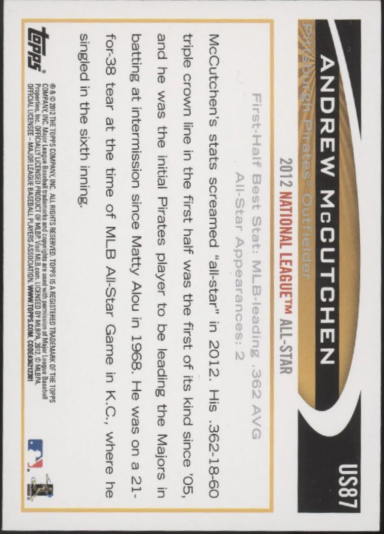 Andrew McCutchen 2012 Topps Update Series All Star Game SP #US87