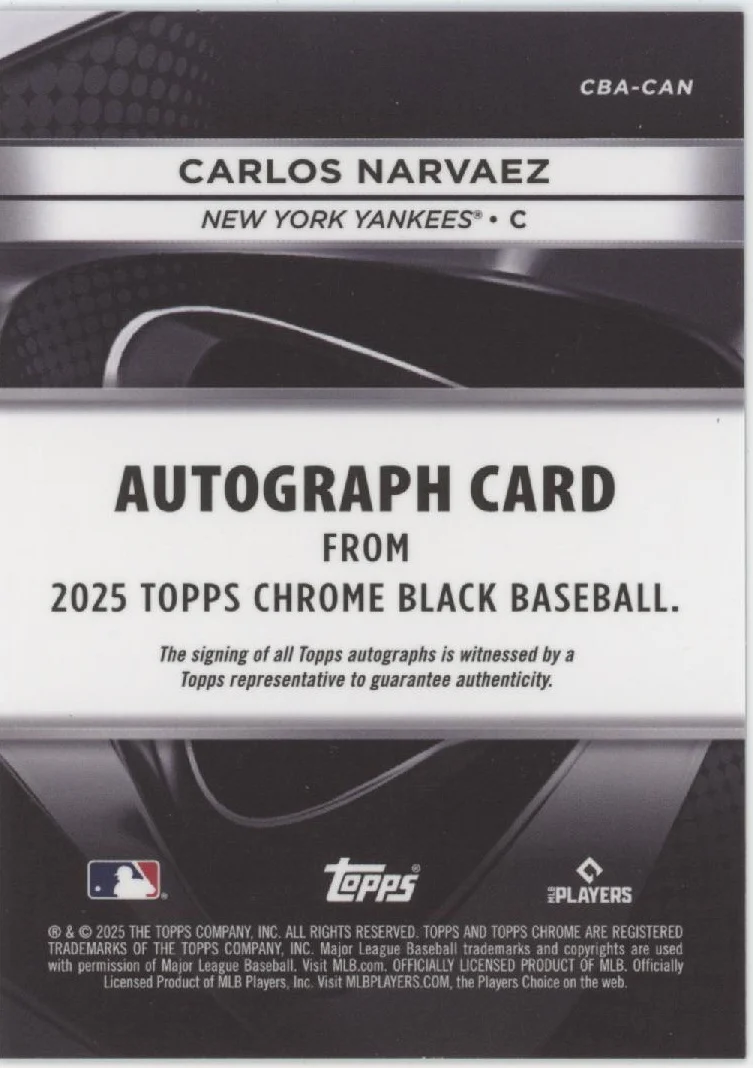 Carlos Narvaez 2025 Topps Chrome Black Blue Refractor RC Auto 113/150 #CBA-CAN