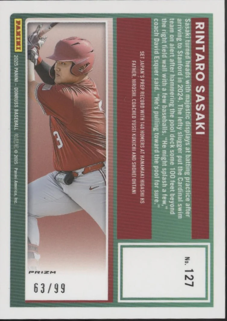 Rintaro Sasaki 2025 Panini Donruss Rated Prospect Red Prizm 63/99 #127
