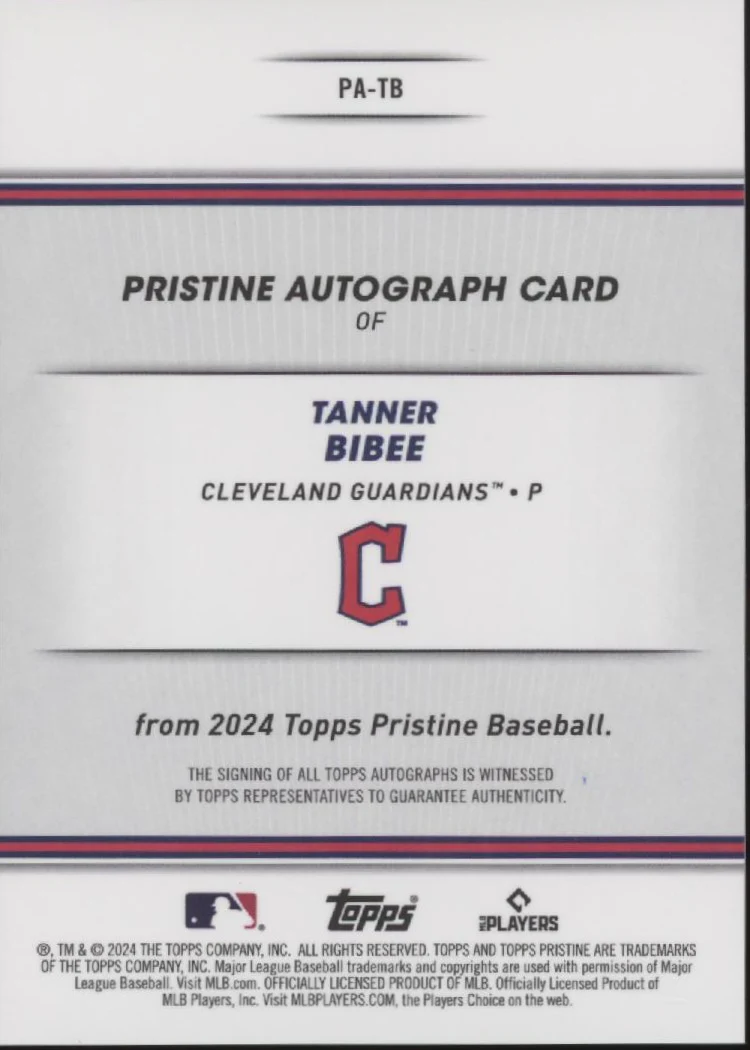 1909-tanner-bibee-2024-topps-pristine-auto-pa-tb-2.webp Tanner Bibee 2024 Topps Pristine Auto #PA-TB
