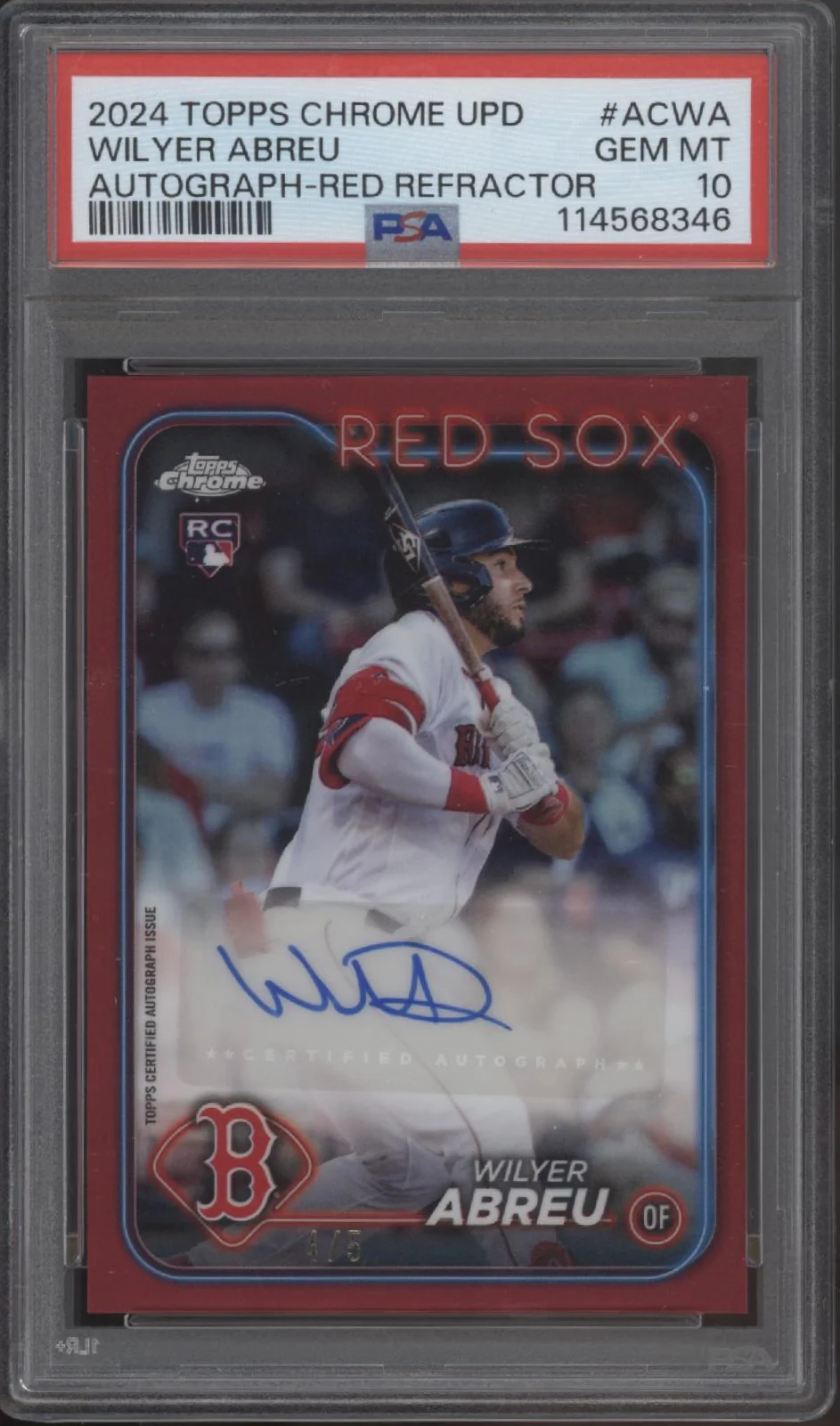 Wilyer Abreu 2024 Topps Chrome Update Red Refractor RC Auto #AC-WA PSA 10