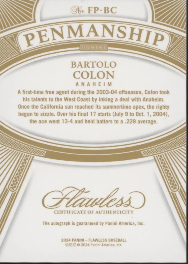 1918-bartolo-colon-2024-panini-flawless-penmanship-blue-auto-02-15-fp-bc-2.webp Bartolo Colon 2024 Panini Flawless Penmanship Blue Auto 02/15 #FP-BC