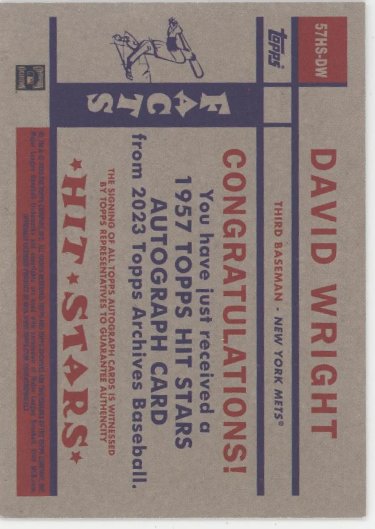 David Wright 2023 Topps Archives Hit Stars Auto #57HS-DW