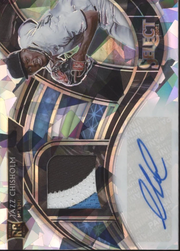 Jazz Chisholm 2021 Panini Select Cracked Ice Prizm Swatch RC Auto 15/25