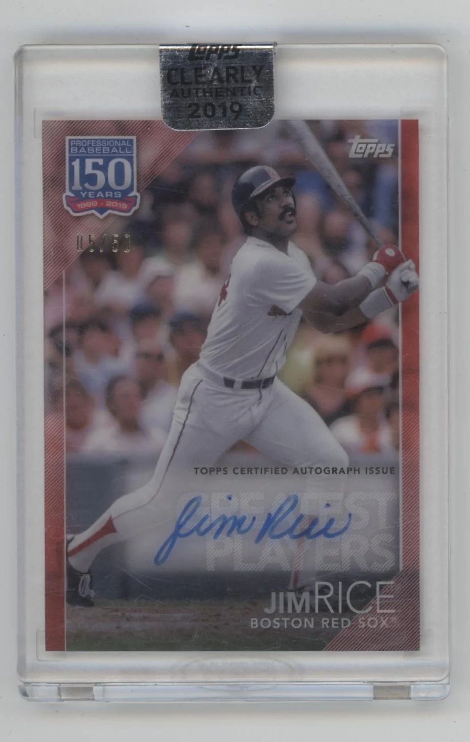 Jim Rice 2019 Topps Clearly Authentic 150 Years Red Auto 05/50 #YBP-JE