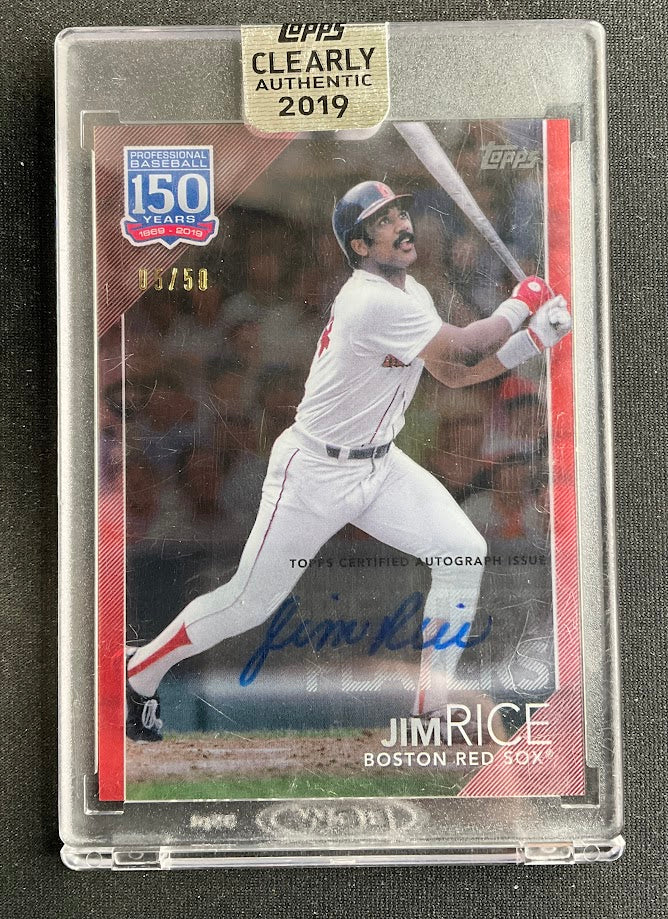 Jim Rice 2019 Topps Clearly Authentic 150 Years Red Auto 05/50 #YBP-JE