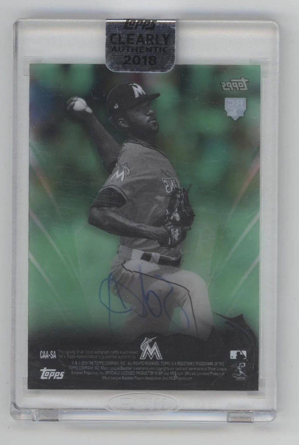 Sandy Alcantara 2018 Topps Clearly Authentic Green RC Auto 48/99 #CAA-SA