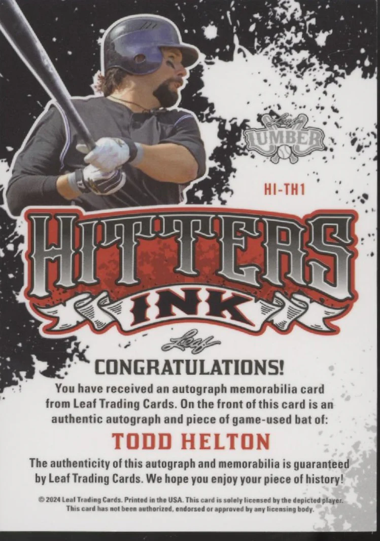 1938-todd-helton-2024-leaf-lumber-hitters-ink-relic-auto-5-5-hi-th1-2.webp Todd Helton 2024 Leaf Lumber Hitters Ink Relic Auto 5/5 #HI-TH1