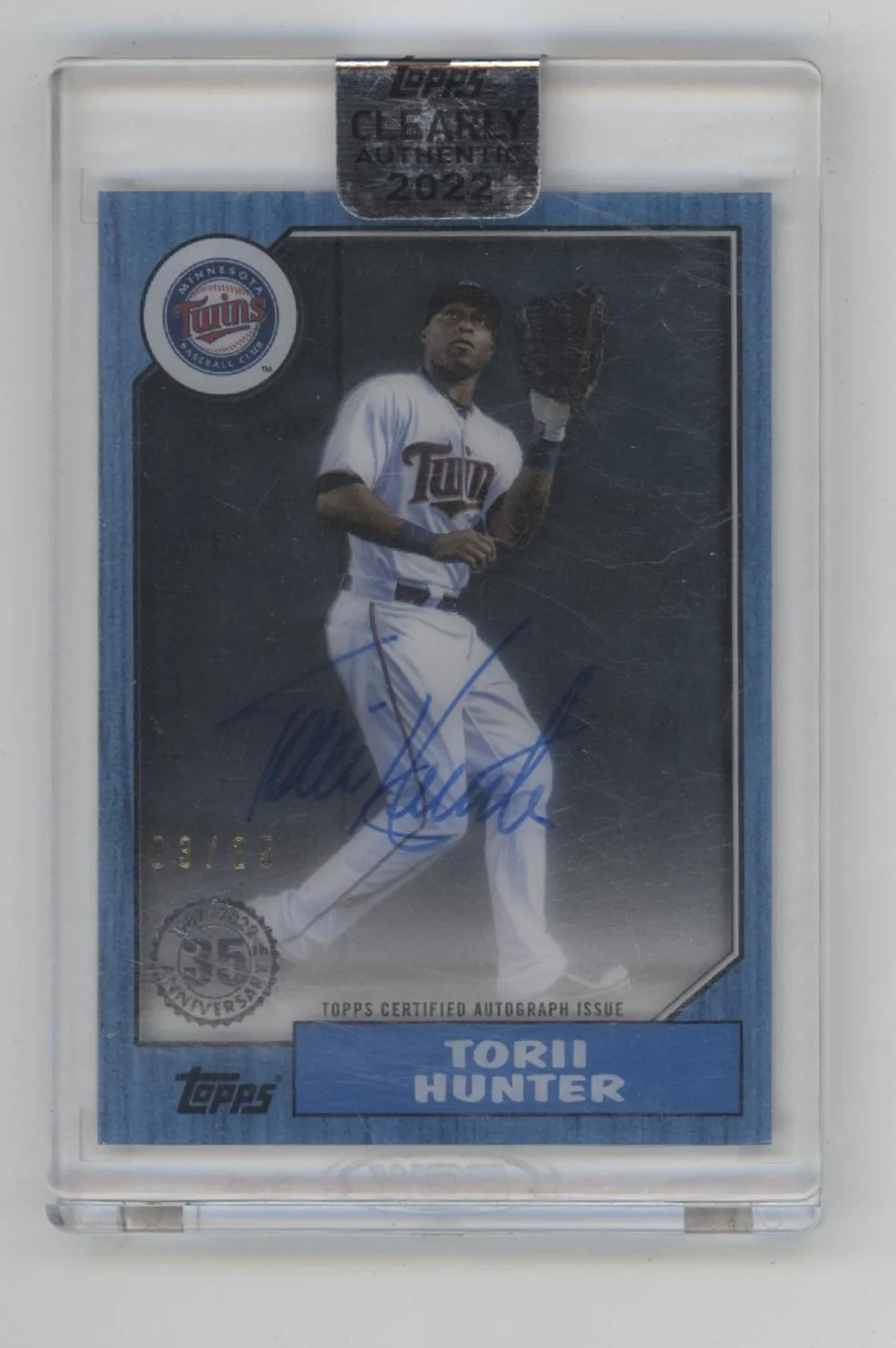 Torii Hunter 2022 Topps Clearly Authentic Blue Auto 03/25 #87TBA-THU