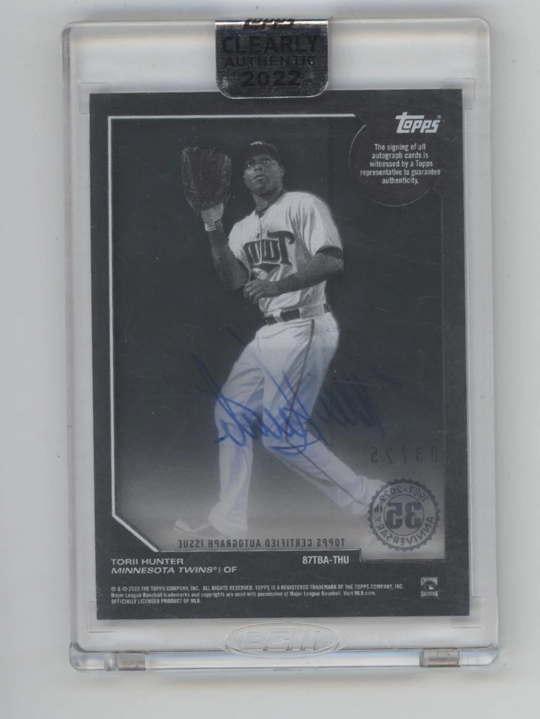 Torii Hunter 2022 Topps Clearly Authentic Blue Auto 03/25 #87TBA-THU