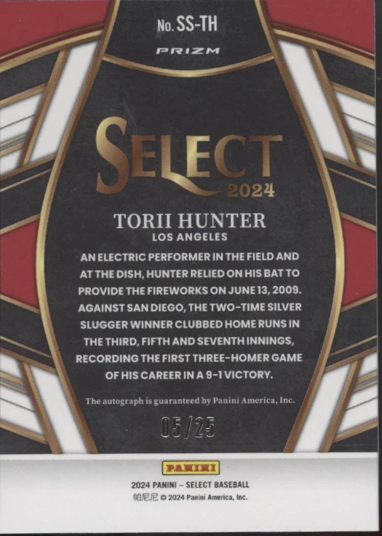 Torii Hunter 2024 Panini Select Tie Dye Prizm Auto 05/25 #SS-TH