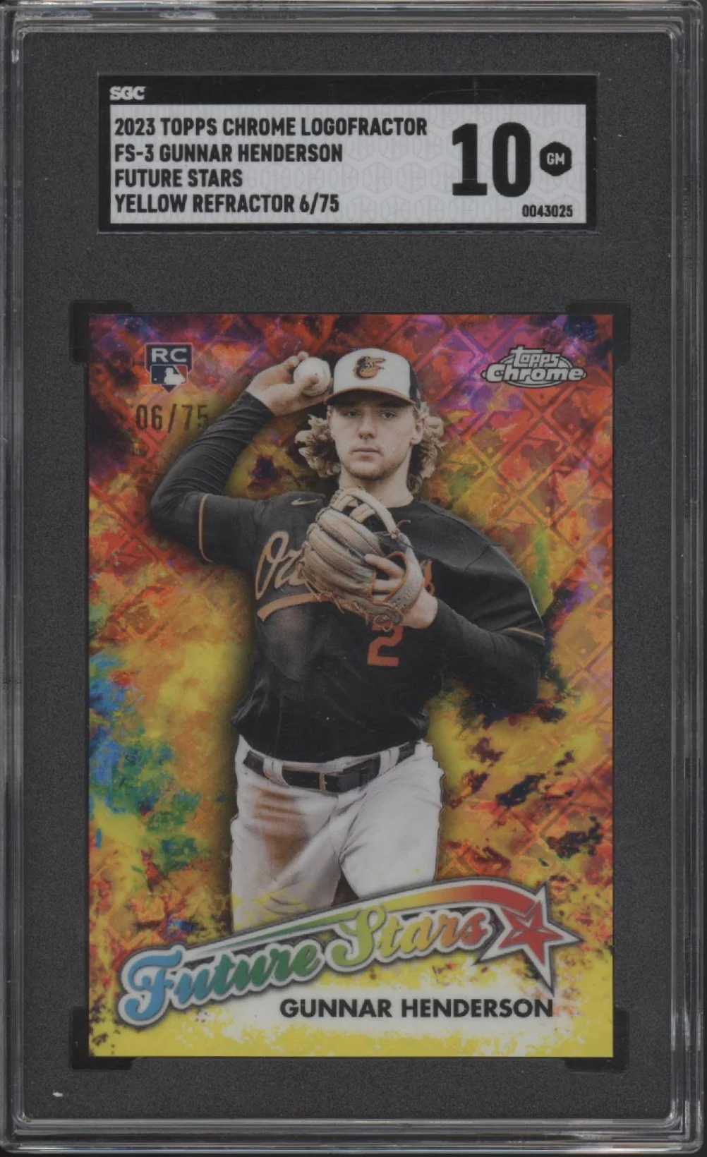Gunnar Henderson 2023 Topps Chrome Logofractor Future Star Yellow RC 6/75 SGC 10