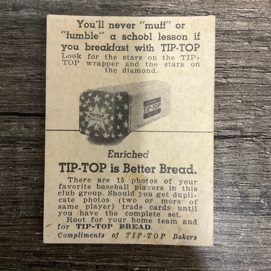 Joffre Cross 1947 Tip-Top Bread Baseball St. Louis Cardinals