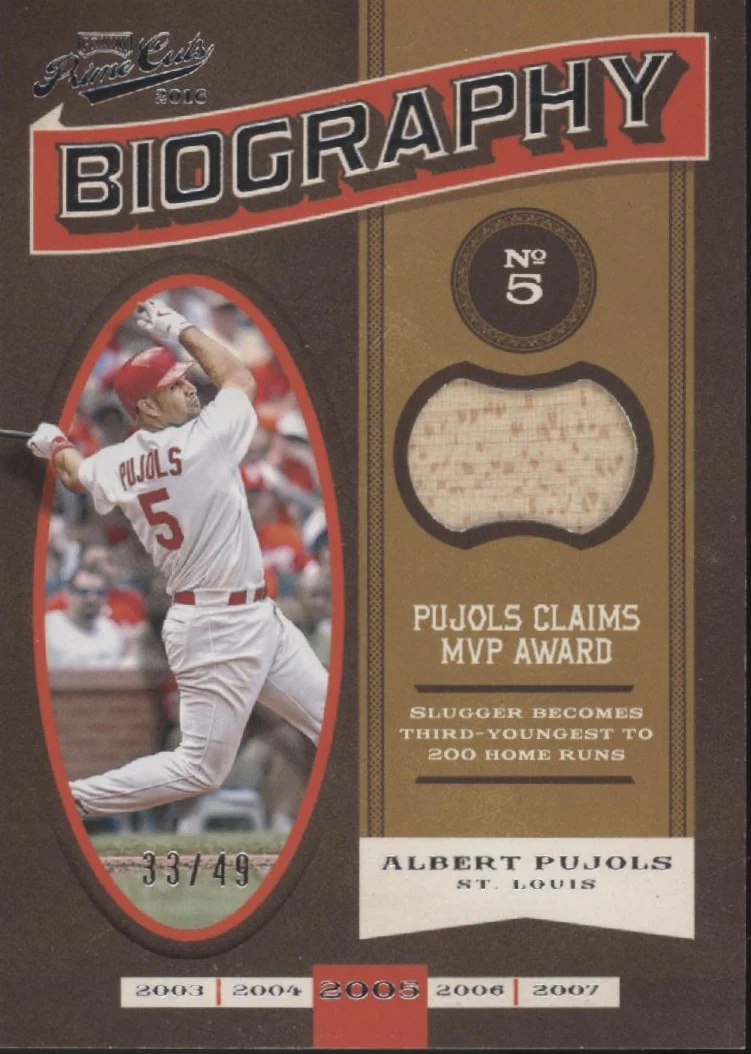 Albert Pujols 2016 Panini Prime Cuts Biography Swatch 33/49 #BIO-AP