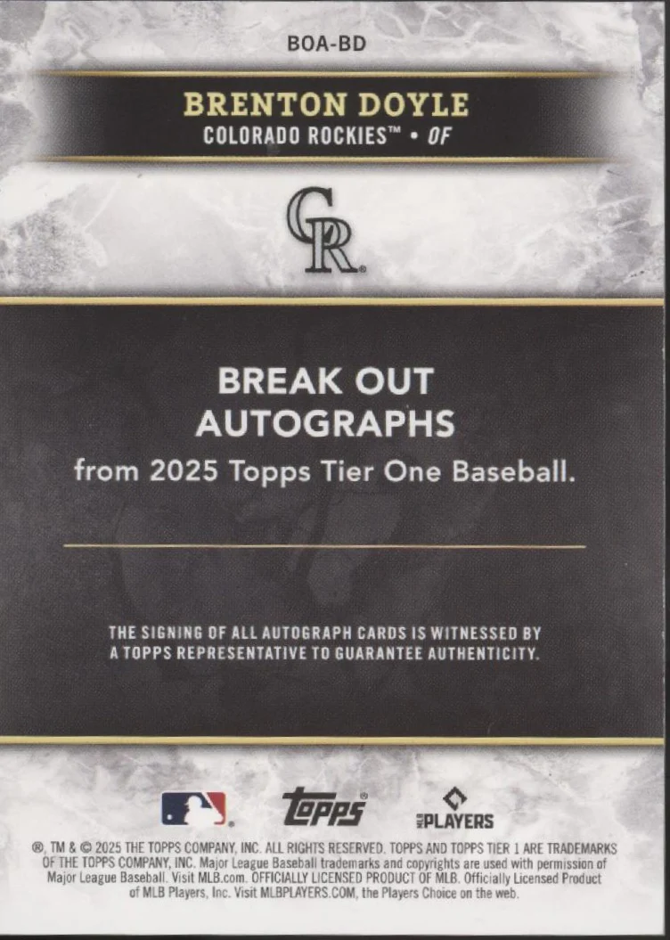 Brenton Doyle 2025 Topps Tier One Auto 04/10 #BOA-BD