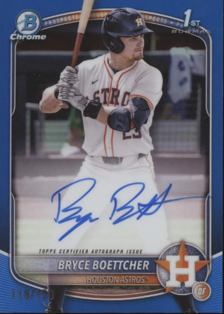 Bryce Boettcher 2025 Bowman Chrome Prospects Blue Refractor Auto 118/150 #CPA-BB