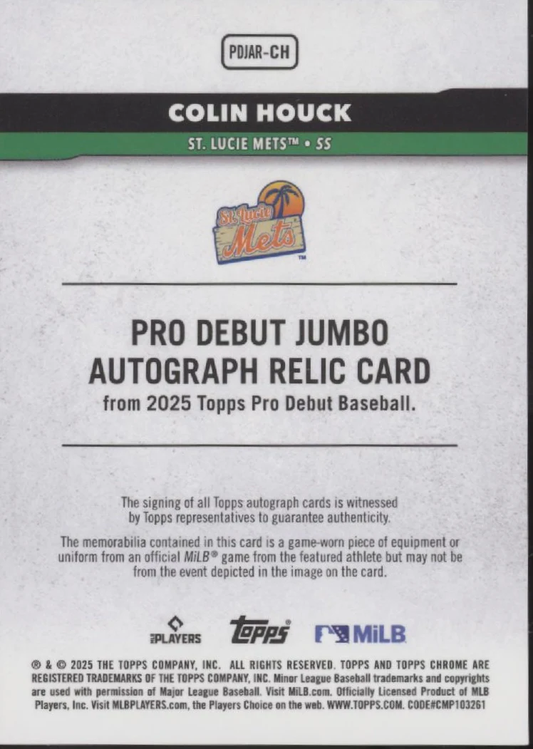 2002-colin-houck-2025-topps-chrome-pro-debut-jumbo-swatch-auto-096-200-pdjar-ch-2.webp Colin Houck 2025 Topps Chrome Pro Debut Jumbo Swatch Auto 096/200 #PDJAR-CH