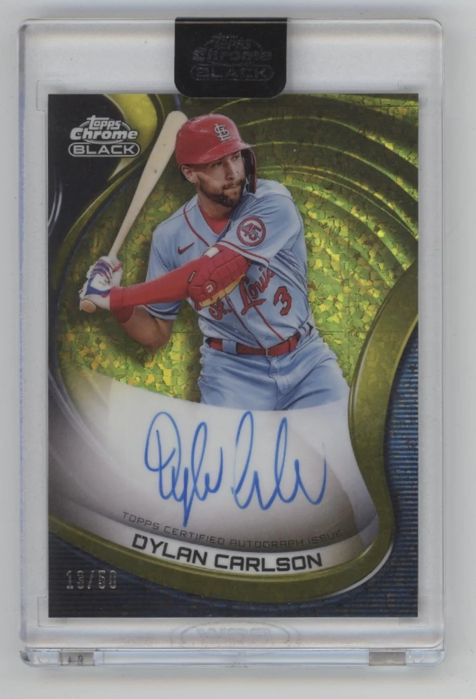 Dylan Carlson 2022 Topps Chrome Black Gold Mini Diamond Refractor Auto 13/50