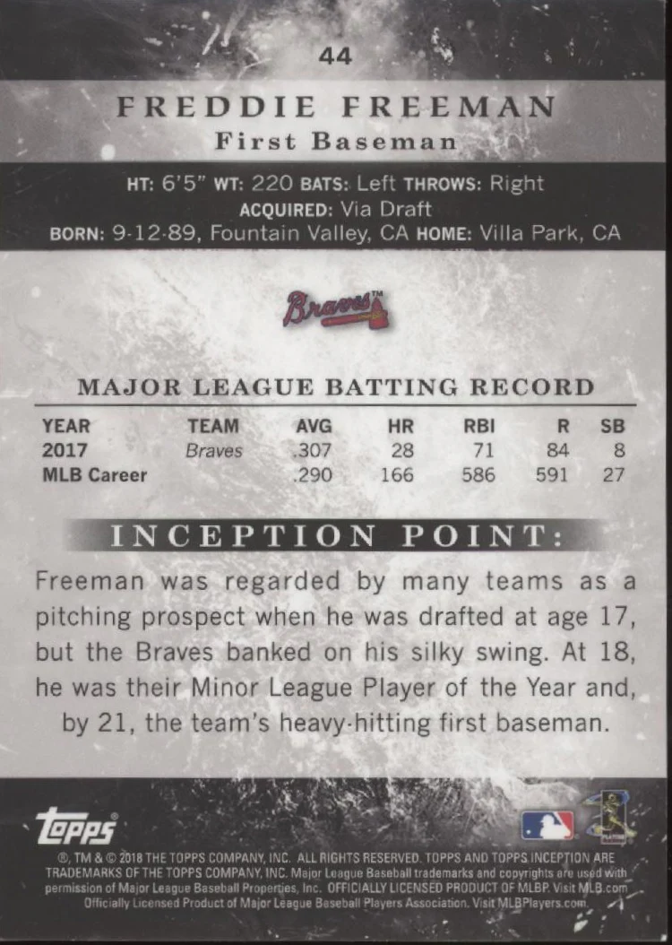 Freddie Freeman 2018 Topps Inception Red 27/75 #44