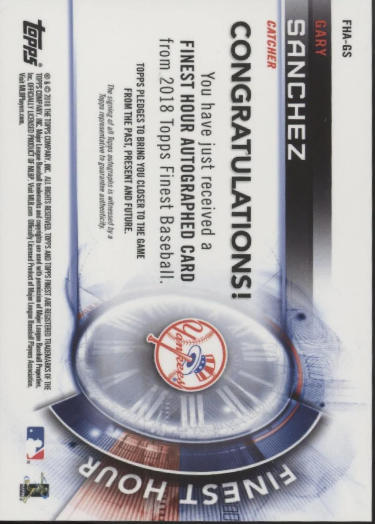Gary Sanchez 2018 Topps Finest Hour Refractor Auto #FHA-GS