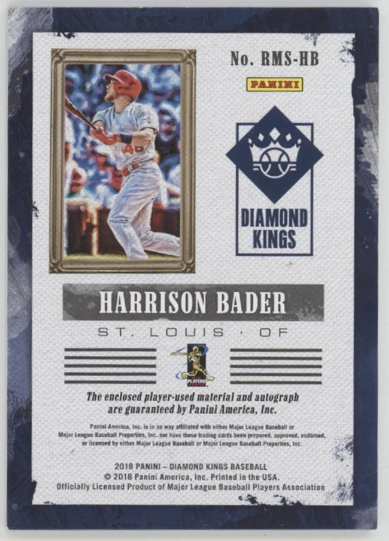 2034-harrison-bader-2018-panini-diamond-kings-swatch-auto-12-25-rms-hb-2.webp Harrison Bader 2018 Panini Diamond Kings Swatch Auto 12/25 #RMS-HB