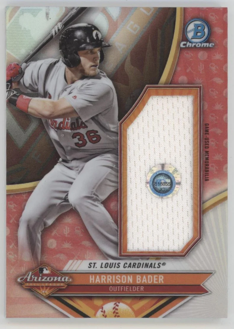 Harrison Bader 2017 Bowman Chrome '16 Arizona Fall League Stars Swatch 54/99
