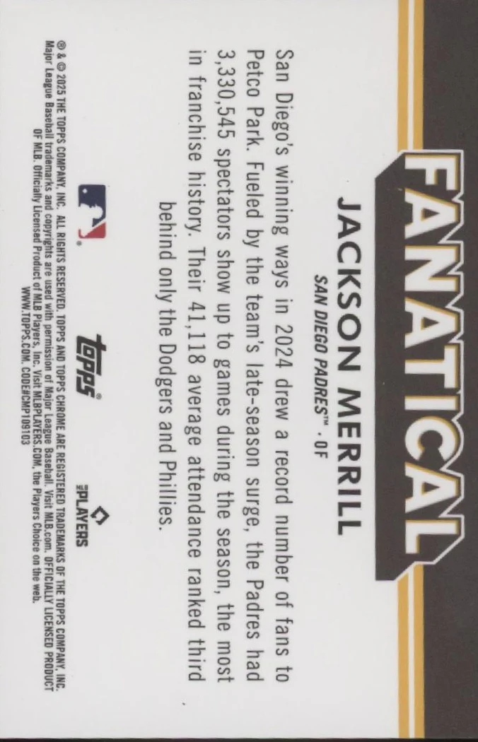 Jackson Merrill 2025 Topps Chrome Fanatical Refractor #FAN-12