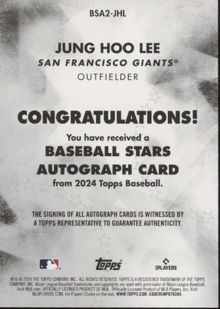 Jung Hoo Lee 2024 Topps Series 2 Stars RC Auto #BSA2-JHL