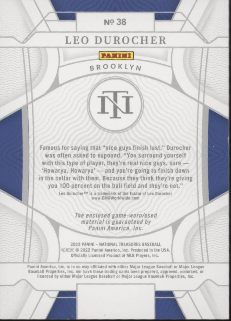 2066-leo-durocher-2022-panini-national-treasures-gold-bat-relic-03-10-38-2.webp Leo Durocher 2022 Panini National Treasures Gold Bat Relic 03/10 #38